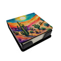 Cactus in Color PU Leather Note Paper Holder with Artist-Designed Cover, Desk Accessory, Office Gift