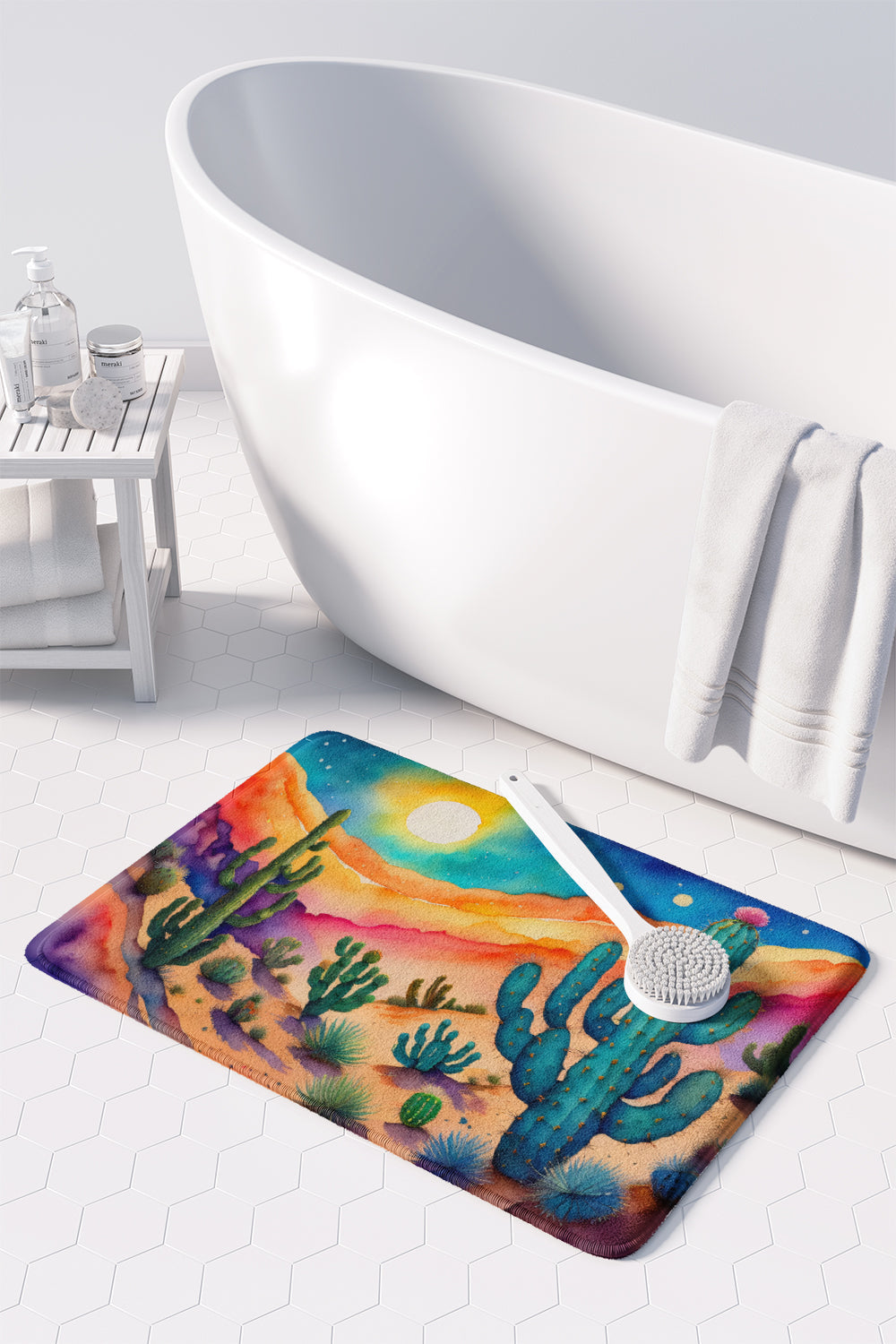Cactus in Color Memory Foam Kitchen Mat Machine Washable Anti-Fatigue Cushion Comfort Bath or Kitchen Rug