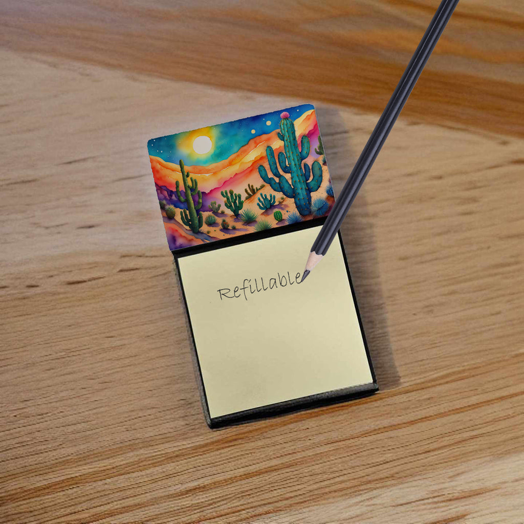 Cactus in Color Watercolor Sticky Note Holder Refillable Dispenser Desk Accessory 3x3 Pad Gift