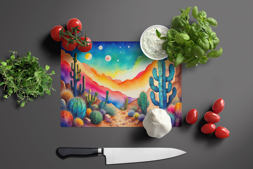 Cactus in Color Cutting Board Tempered Glass Kitchen Cutting Surface, Heat Resistant Chopping, Non-Slip Feet, Food Prep & Serving