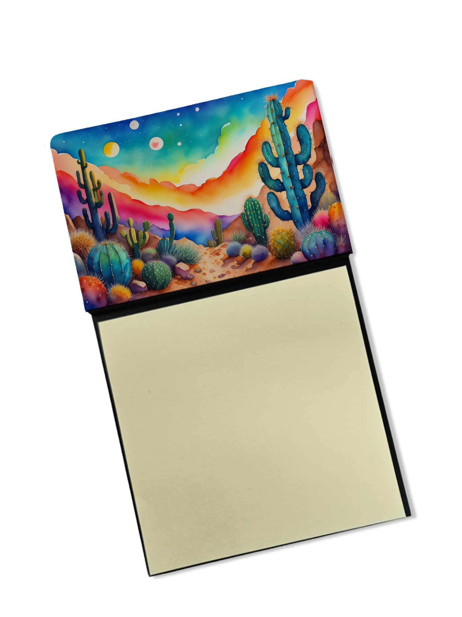 Cactus in Color Watercolor Sticky Note Holder Refillable Dispenser Desk Accessory 3x3 Pad Gift
