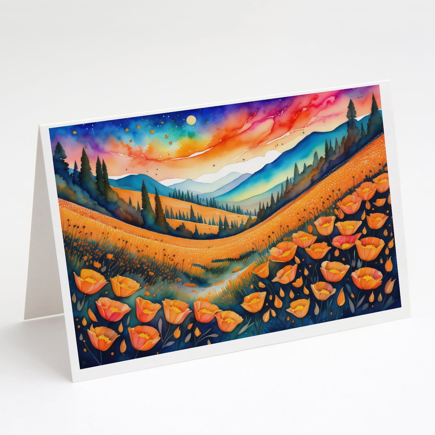 California Poppies in Color Greeting Cards Pack of 8 Blank Cards with Envelopes Whimsical A7 Size 5x7