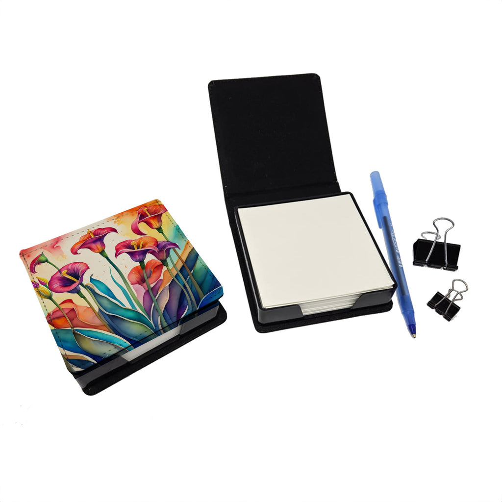 Calla Lilies in Color PU Leather Note Paper Holder with Artist-Designed Cover, Desk Accessory, Office Gift