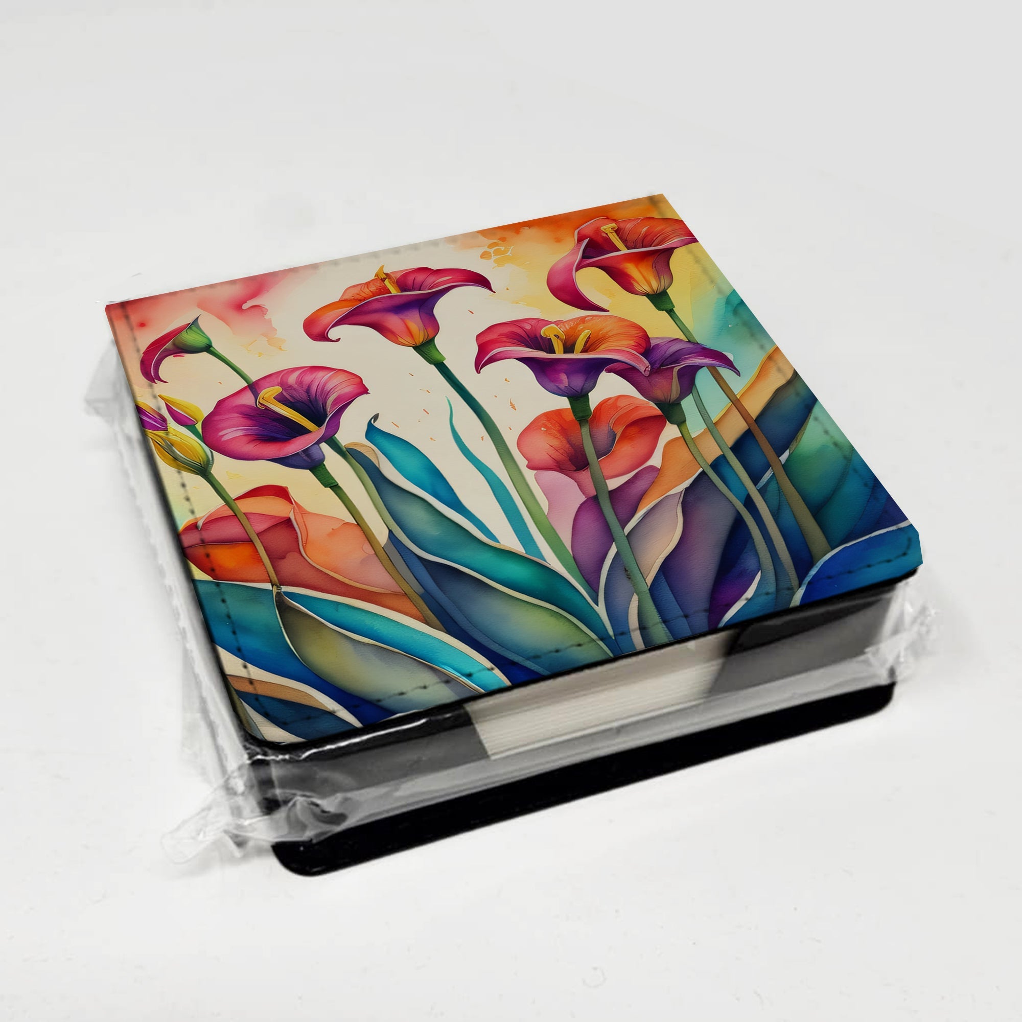 Calla Lilies in Color PU Leather Note Paper Holder with Artist-Designed Cover, Desk Accessory, Office Gift