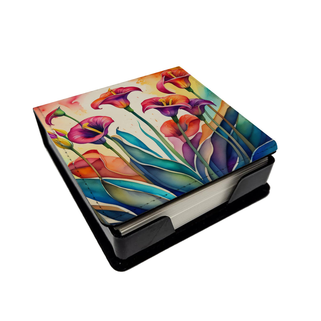 Calla Lilies in Color PU Leather Note Paper Holder with Artist-Designed Cover, Desk Accessory, Office Gift