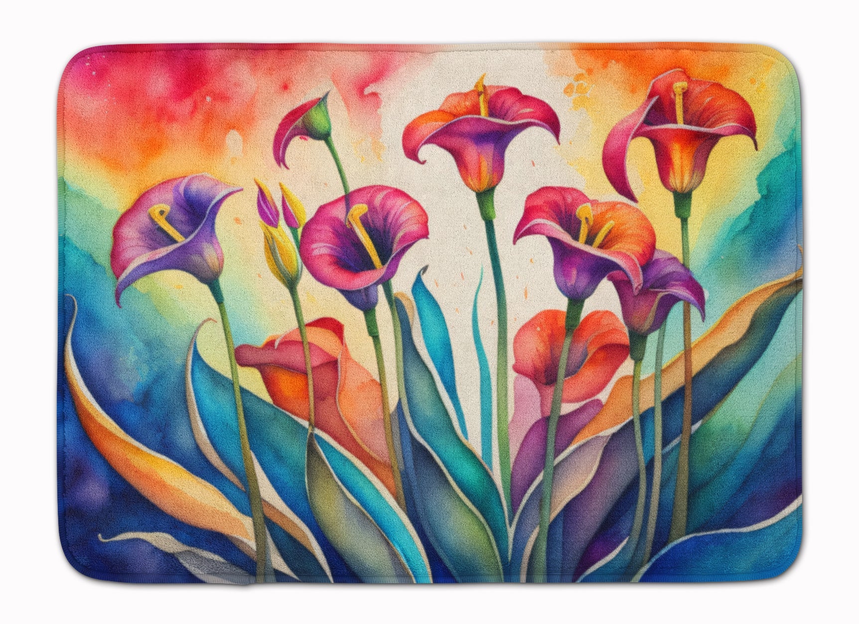Calla Lilies in Color Memory Foam Kitchen Mat Machine Washable Anti-Fatigue Cushion Comfort Bath or Kitchen Rug