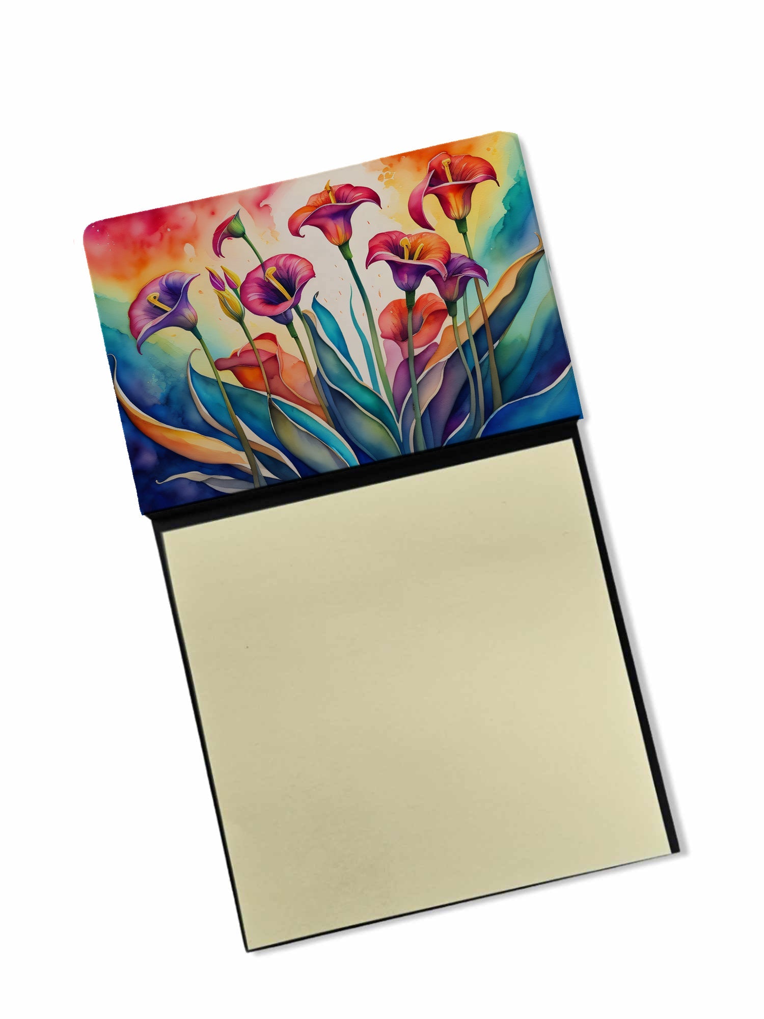 Calla Lilies in Color Watercolor Sticky Note Holder Refillable Dispenser Desk Accessory 3x3 Pad Gift