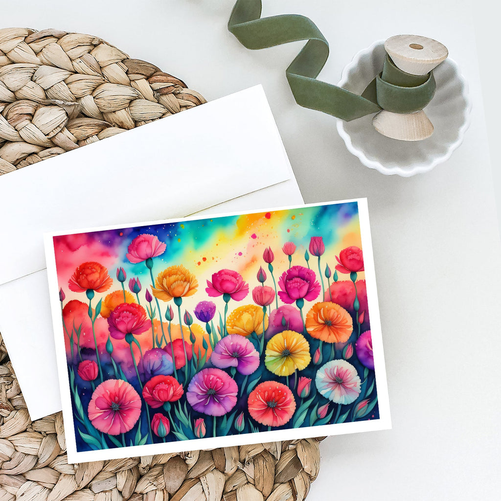 Carnations in Color Greeting Cards Pack of 8 Blank Cards with Envelopes Whimsical A7 Size 5x7