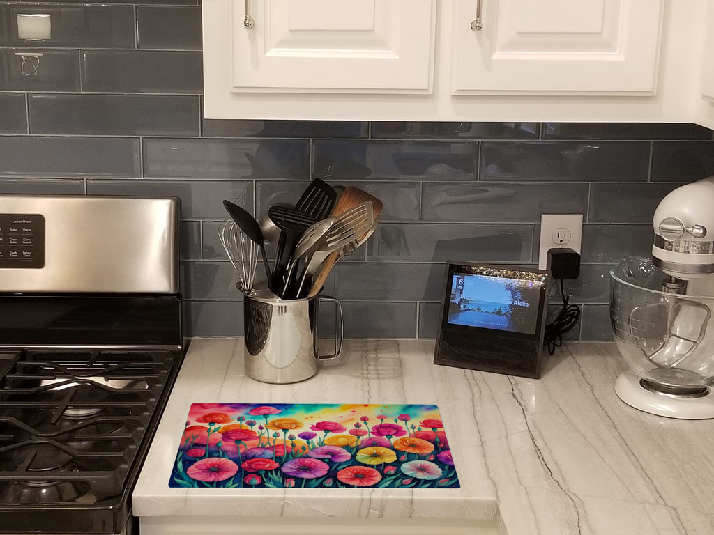 Carnations in Color Cutting Board Tempered Glass Kitchen Cutting Surface, Heat Resistant Chopping, Non-Slip Feet, Food Prep & Serving