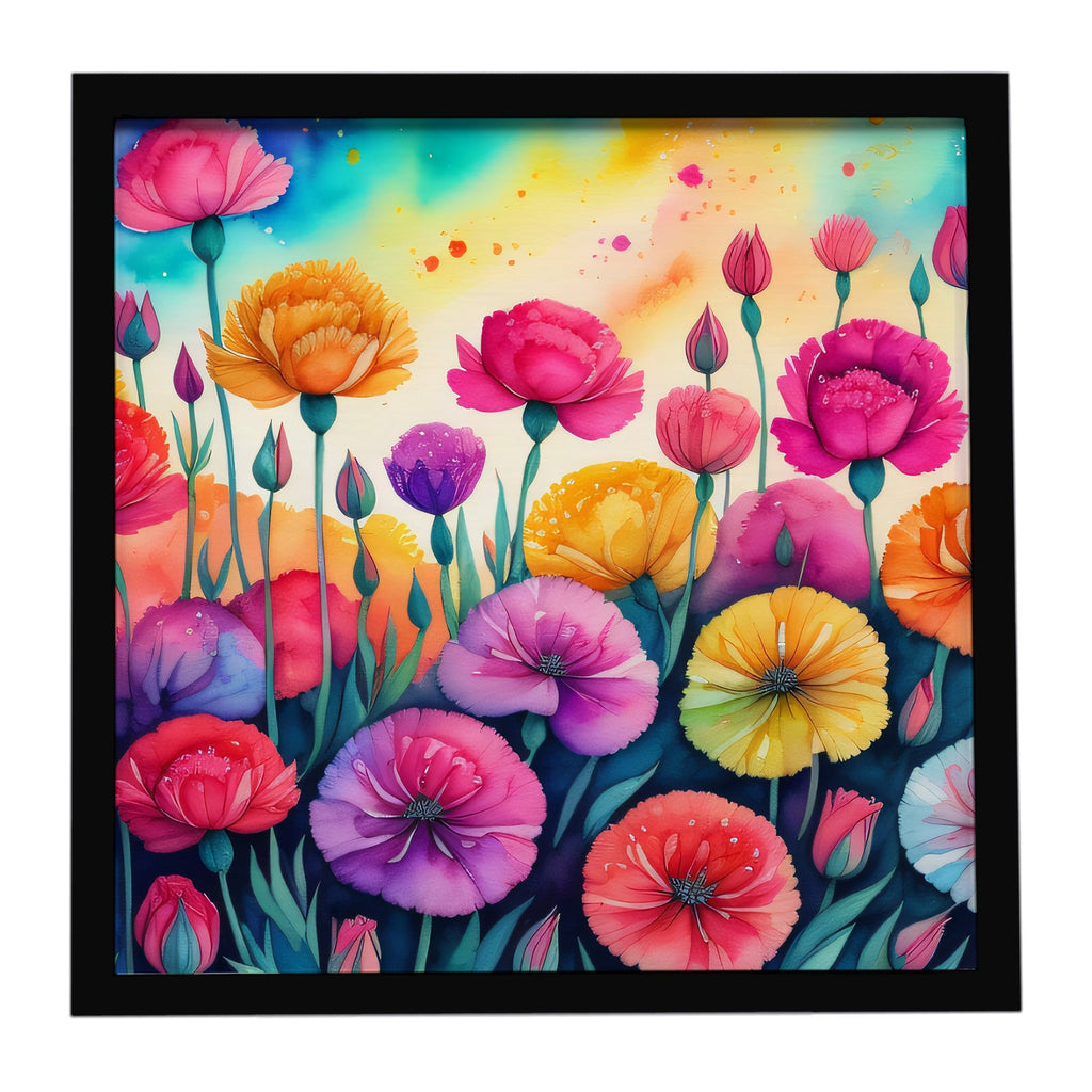 Carnations in Color Framed Metal Print Bathroom, Kitchen, Office, Home Decor Wall Art Ready to Hang, Square, 8X8