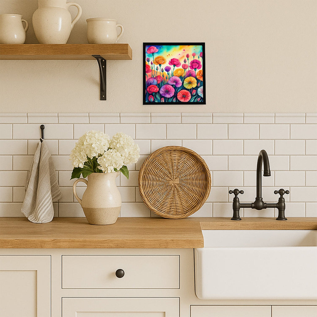 Carnations in Color Framed Metal Print Bathroom, Kitchen, Office, Home Decor Wall Art Ready to Hang, Square, 8X8