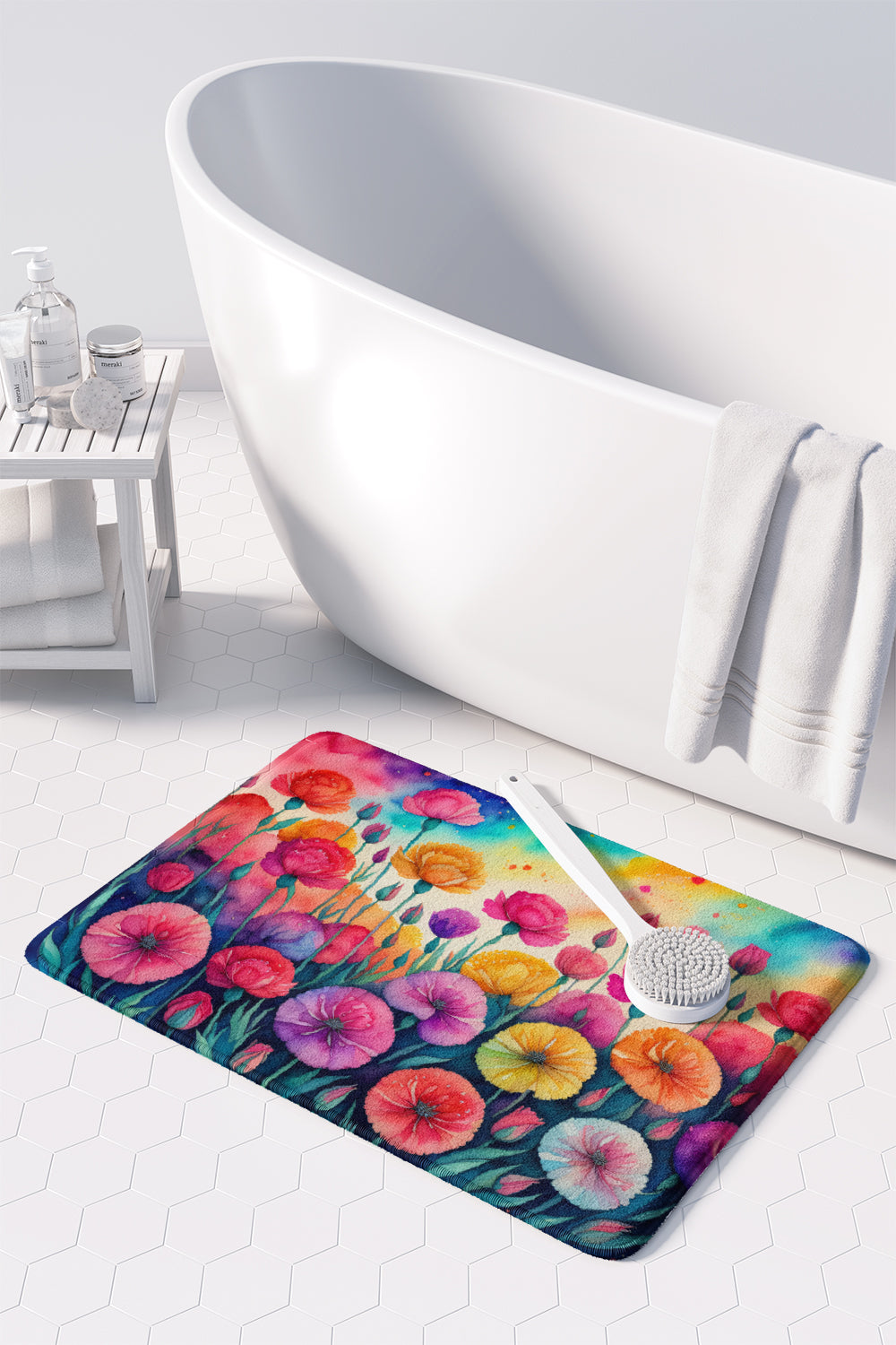 Carnations in Color Memory Foam Kitchen Mat Machine Washable Anti-Fatigue Cushion Comfort Bath or Kitchen Rug