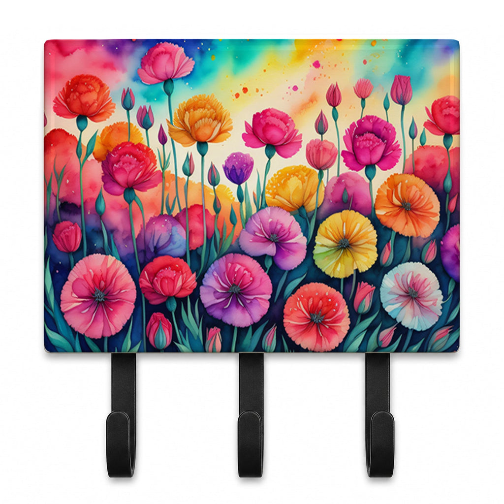 Carnations in Color Leash or Key Holder Wall Hooks, Coat Rack Wall Mount, for Hanging Keys, Towels, Aprons, Leashes