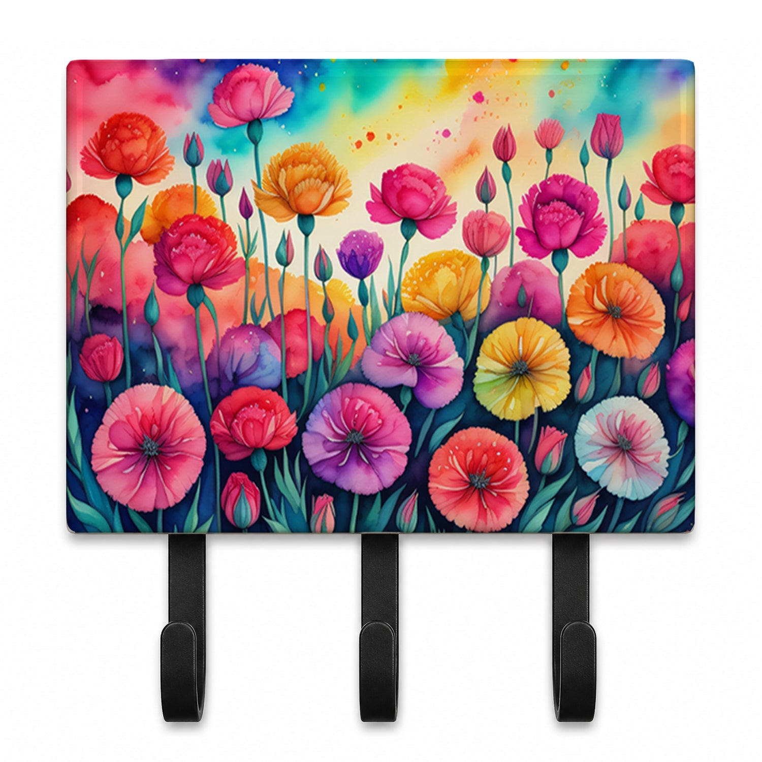 Carnations in Color Leash or Key Holder Wall Hooks, Coat Rack Wall Mount, for Hanging Keys, Towels, Aprons, Leashes