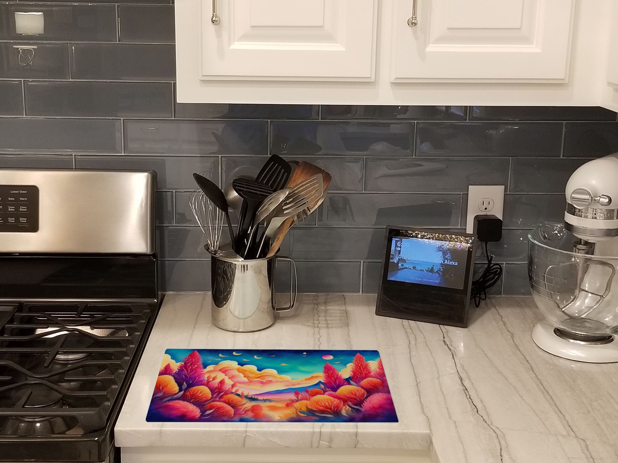 Celosia in Color Cutting Board Tempered Glass Kitchen Cutting Surface, Heat Resistant Chopping, Non-Slip Feet, Food Prep & Serving