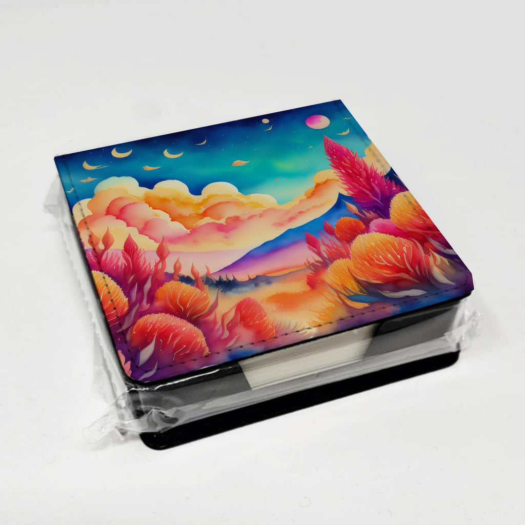 Celosia in Color PU Leather Note Paper Holder with Artist-Designed Cover, Desk Accessory, Office Gift