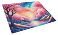 Cherry Blossom in Color Cutting Board Tempered Glass Kitchen Cutting Surface, Heat Resistant Chopping, Non-Slip Feet, Food Prep & Serving