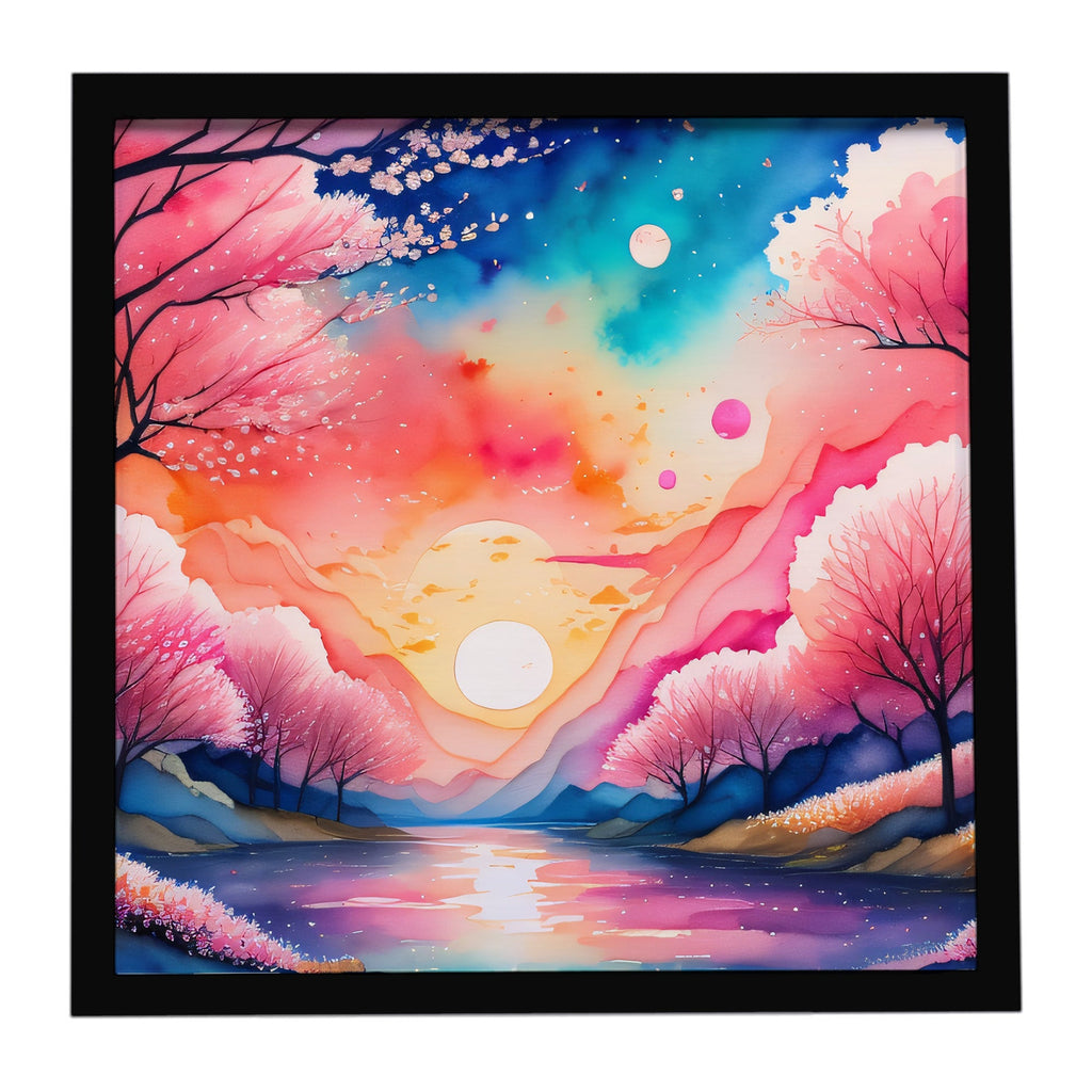 Cherry Blossom in Color Framed Metal Print Bathroom, Kitchen, Office, Home Decor Wall Art Ready to Hang, Square, 8X8
