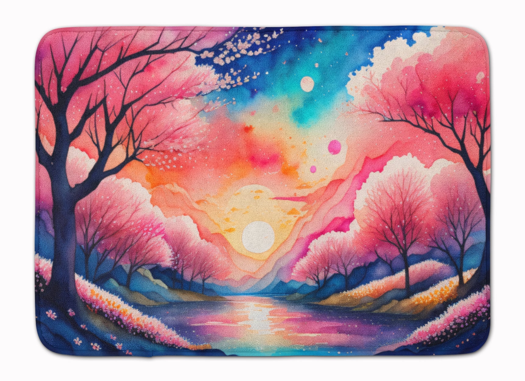 Cherry Blossom in Color Memory Foam Kitchen Mat Machine Washable Anti-Fatigue Cushion Comfort Bath or Kitchen Rug