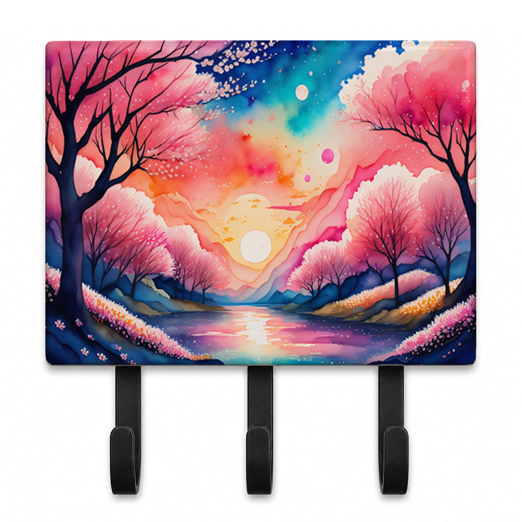 Cherry Blossom in Color Leash or Key Holder Wall Hooks, Coat Rack Wall Mount, for Hanging Keys, Towels, Aprons, Leashes