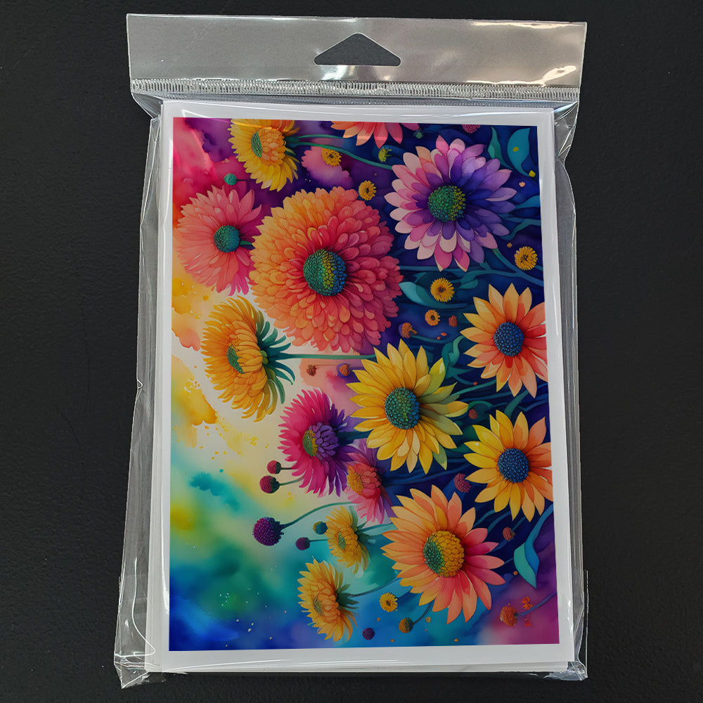 Chrysanthemums in Color Greeting Cards Pack of 8 Blank Cards with Envelopes Whimsical A7 Size 5x7