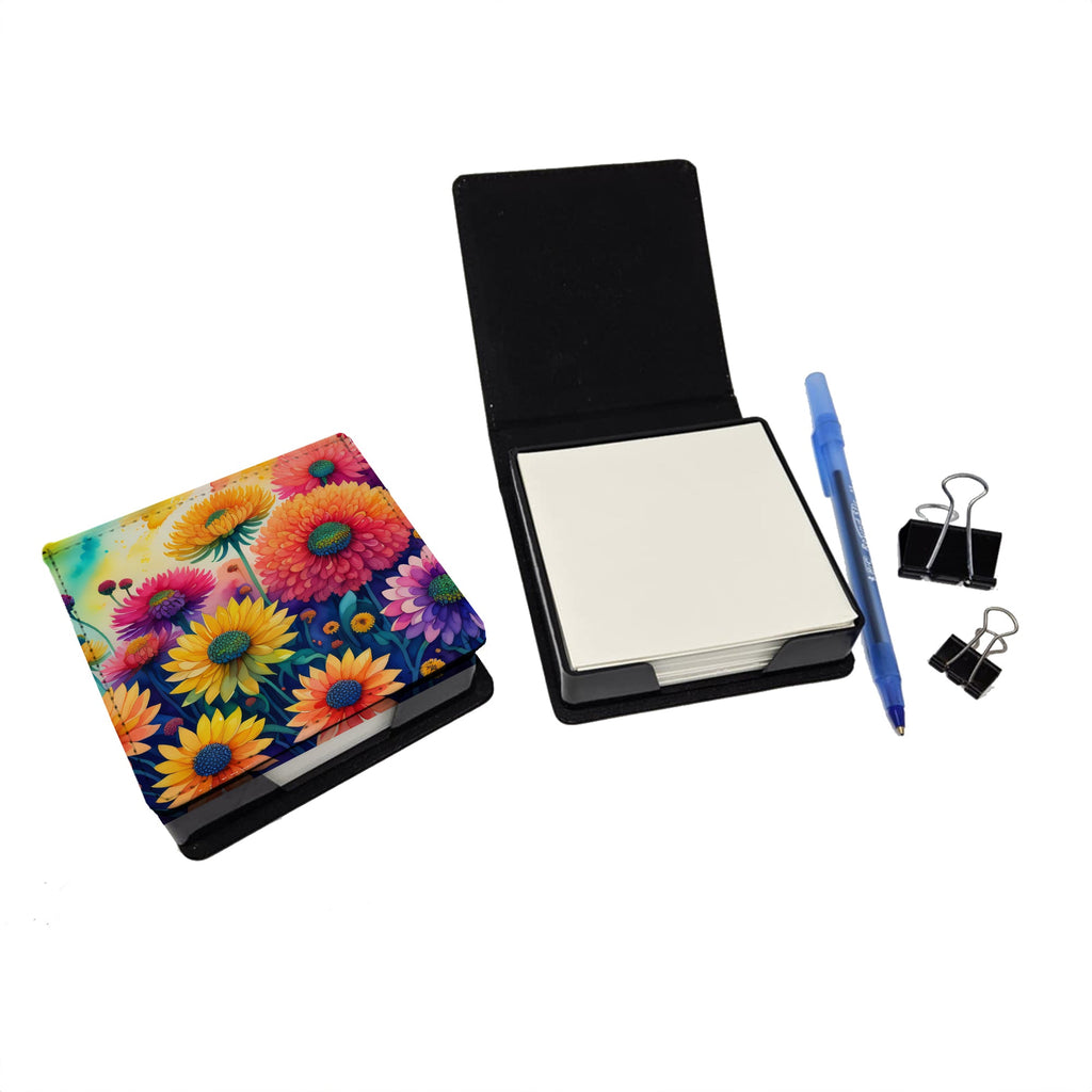 Chrysanthemums in Color PU Leather Note Paper Holder with Artist-Designed Cover, Desk Accessory, Office Gift