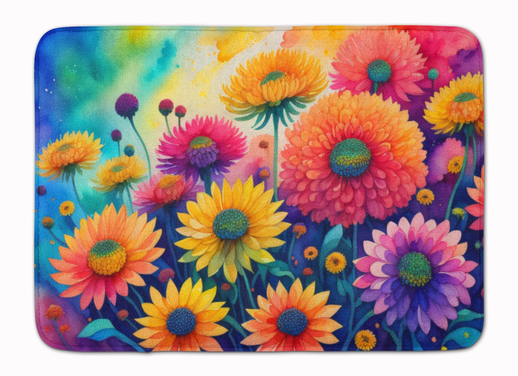 Chrysanthemums in Color Memory Foam Kitchen Mat Machine Washable Anti-Fatigue Cushion Comfort Bath or Kitchen Rug