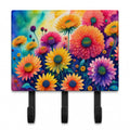 Chrysanthemums in Color Leash or Key Holder Wall Hooks, Coat Rack Wall Mount, for Hanging Keys, Towels, Aprons, Leashes