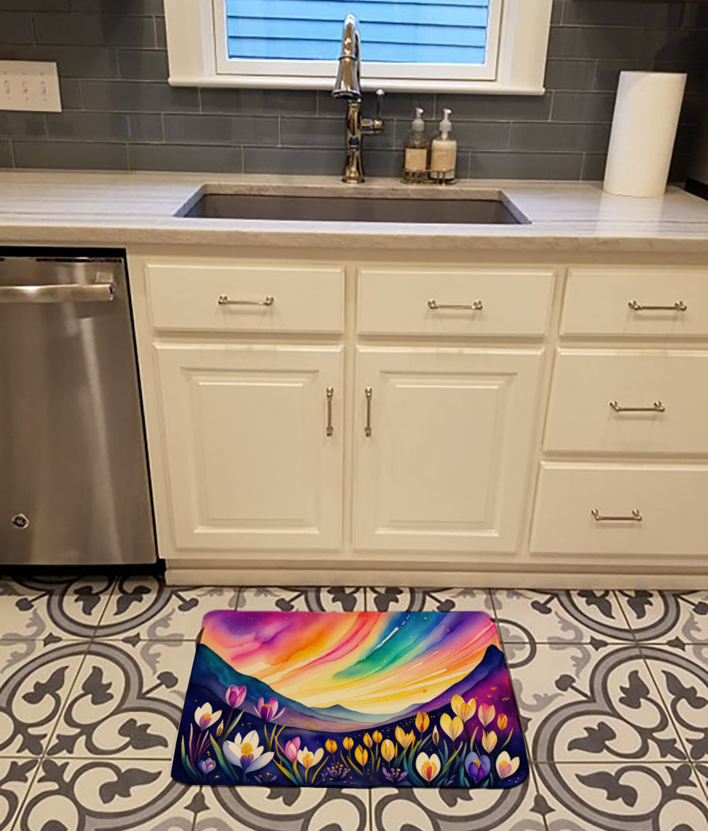 Crocus in Color Memory Foam Kitchen Mat Machine Washable Anti-Fatigue Cushion Comfort Bath or Kitchen Rug