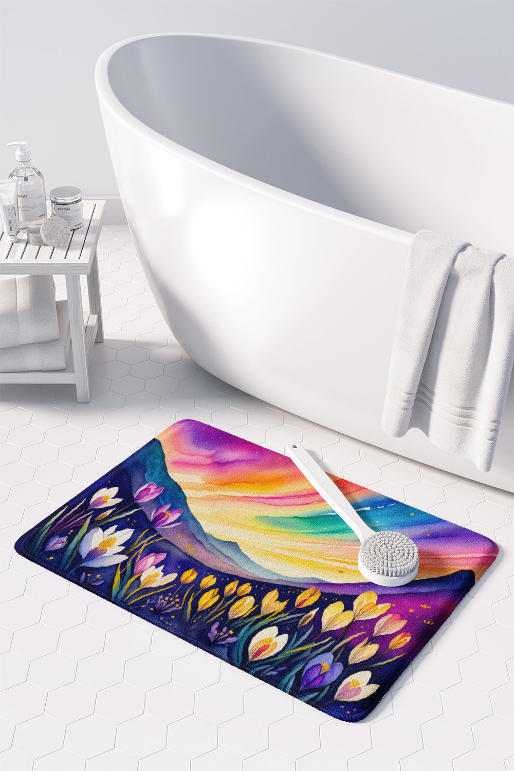 Crocus in Color Memory Foam Kitchen Mat Machine Washable Anti-Fatigue Cushion Comfort Bath or Kitchen Rug