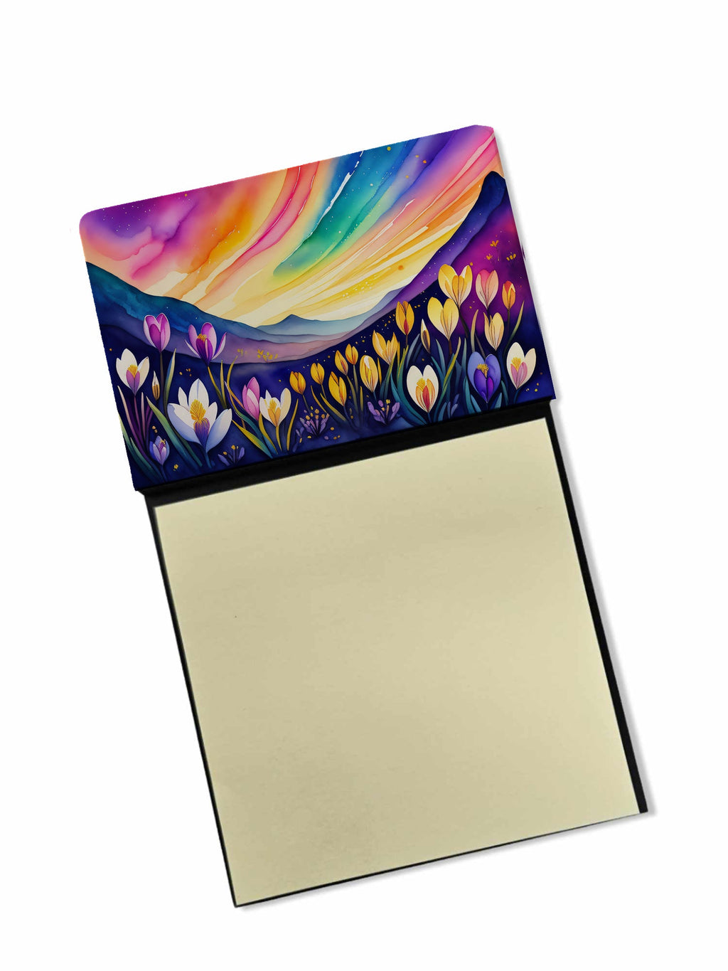 Crocus in Color Watercolor Sticky Note Holder Refillable Dispenser Desk Accessory 3x3 Pad Gift