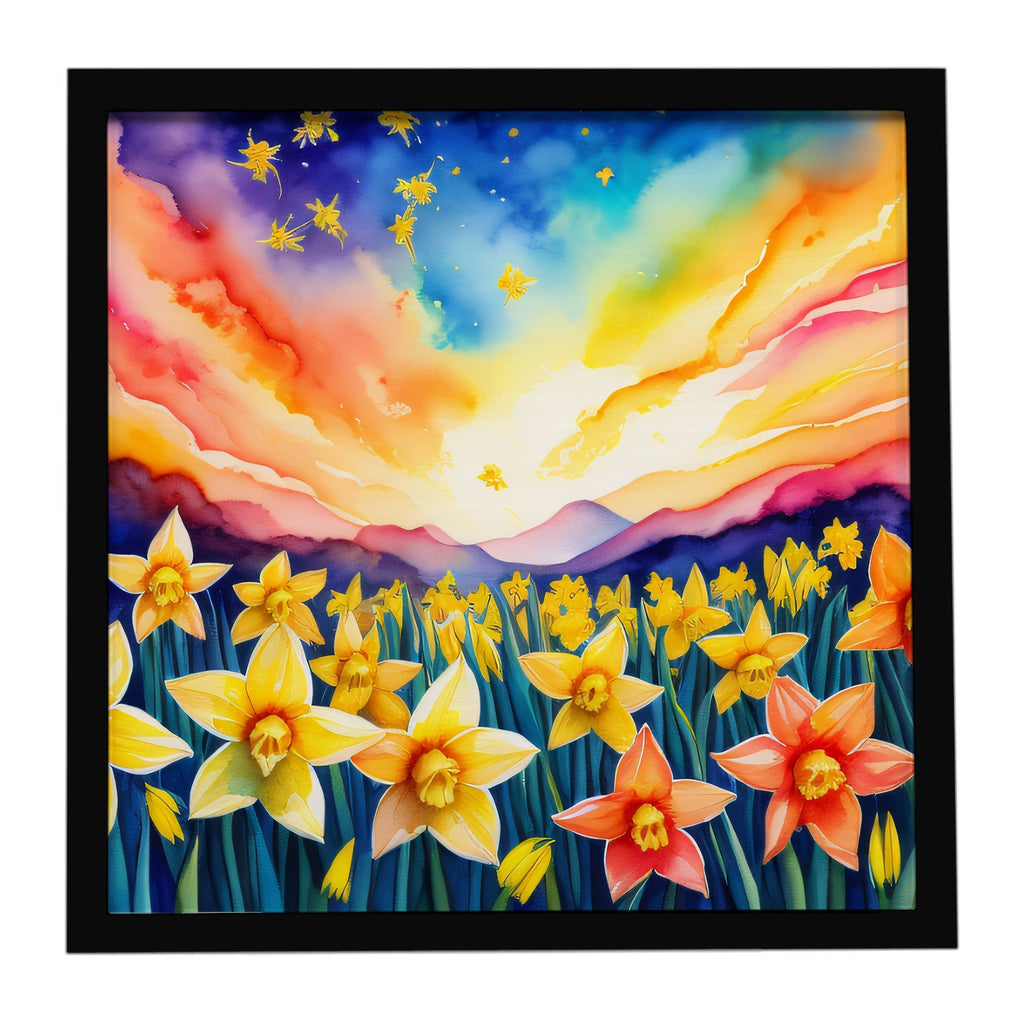 Daffodils in Color Framed Metal Print Bathroom, Kitchen, Office, Home Decor Wall Art Ready to Hang, Square, 8X8