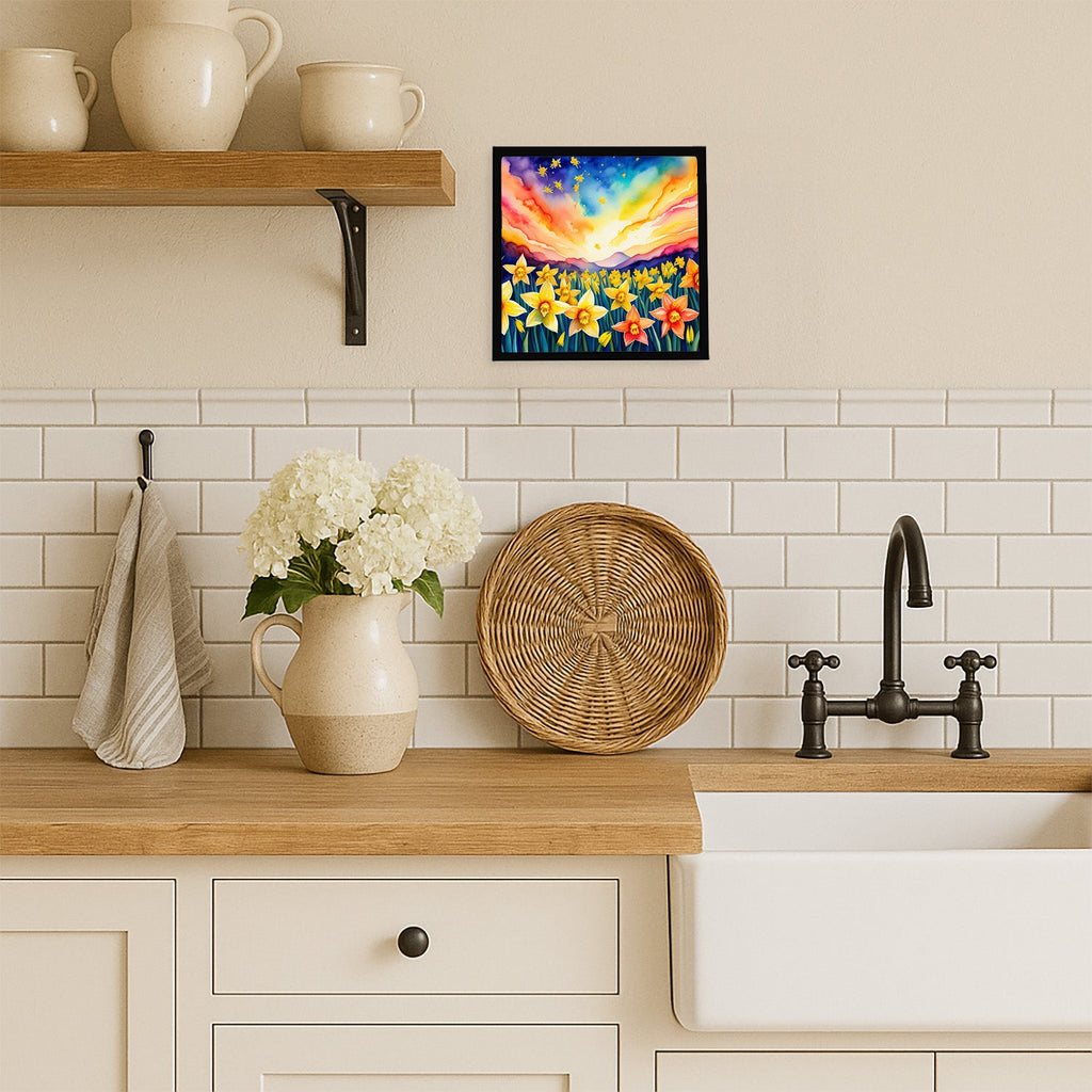 Daffodils in Color Framed Metal Print Bathroom, Kitchen, Office, Home Decor Wall Art Ready to Hang, Square, 8X8