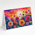 Dahlias in Color Greeting Cards Pack of 8 Blank Cards with Envelopes Whimsical A7 Size 5x7