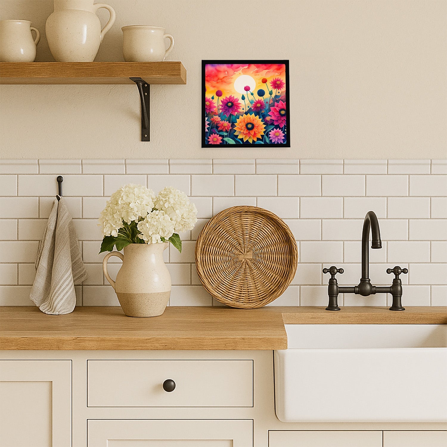Dahlias in Color Framed Metal Print Bathroom, Kitchen, Office, Home Decor Wall Art Ready to Hang, Square, 8X8