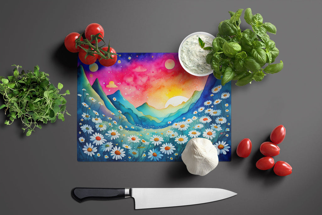 Daisies in Color Cutting Board Tempered Glass Kitchen Cutting Surface, Heat Resistant Chopping, Non-Slip Feet, Food Prep & Serving