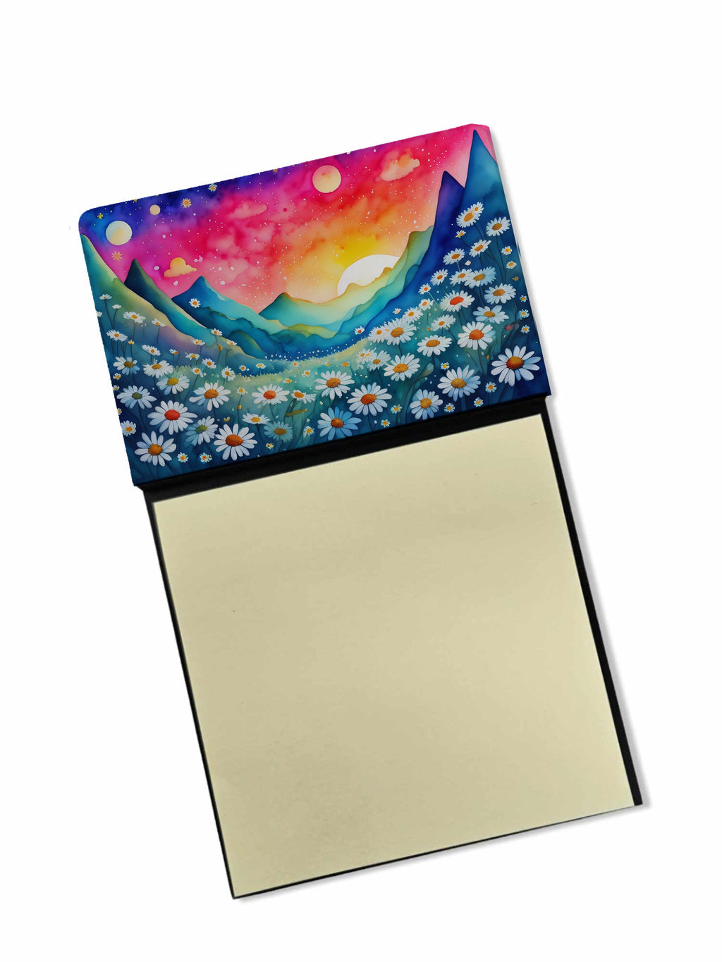 Daisies in Color Watercolor Sticky Note Holder Refillable Dispenser Desk Accessory 3x3 Pad Gift