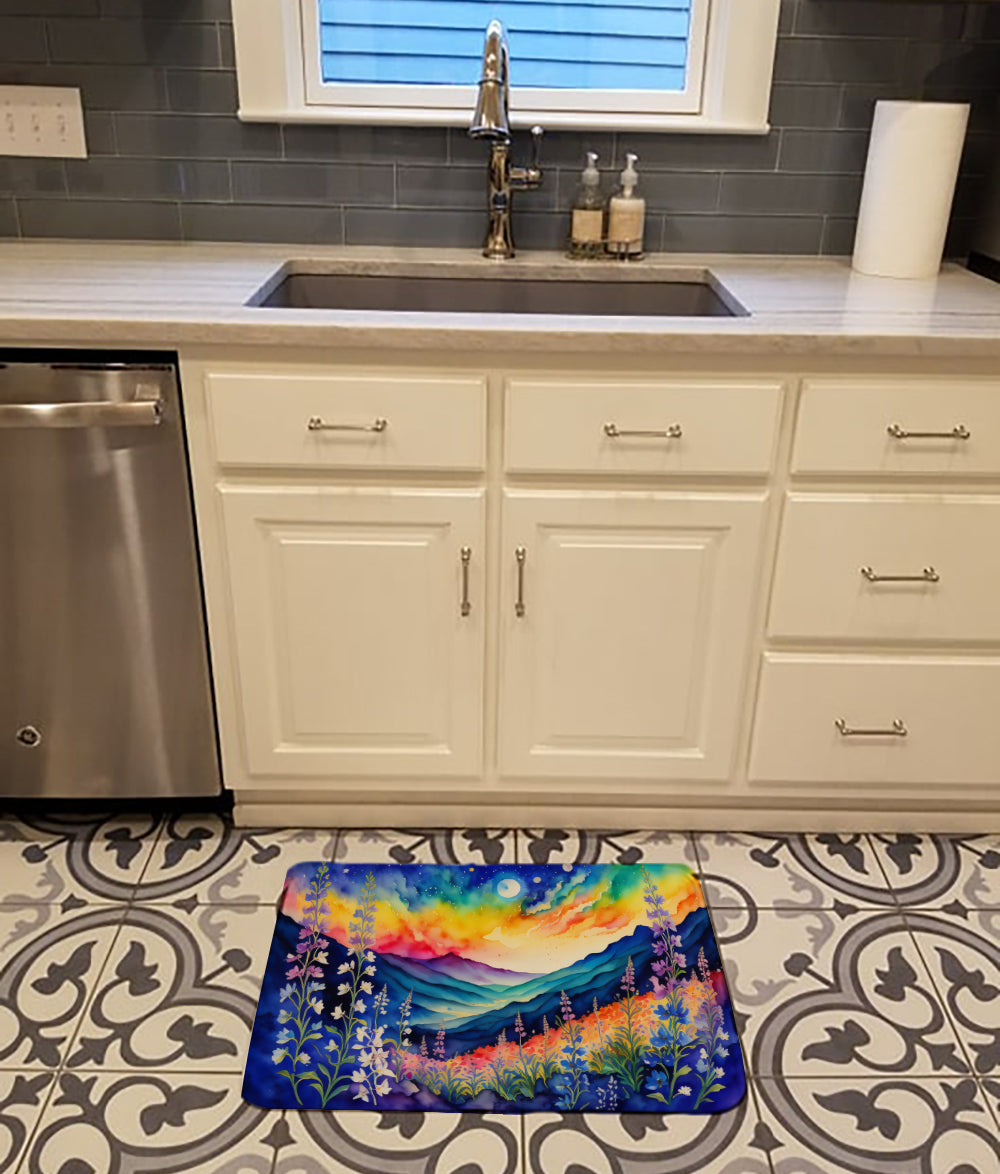 Delphinium in Color Memory Foam Kitchen Mat Machine Washable Anti-Fatigue Cushion Comfort Bath or Kitchen Rug