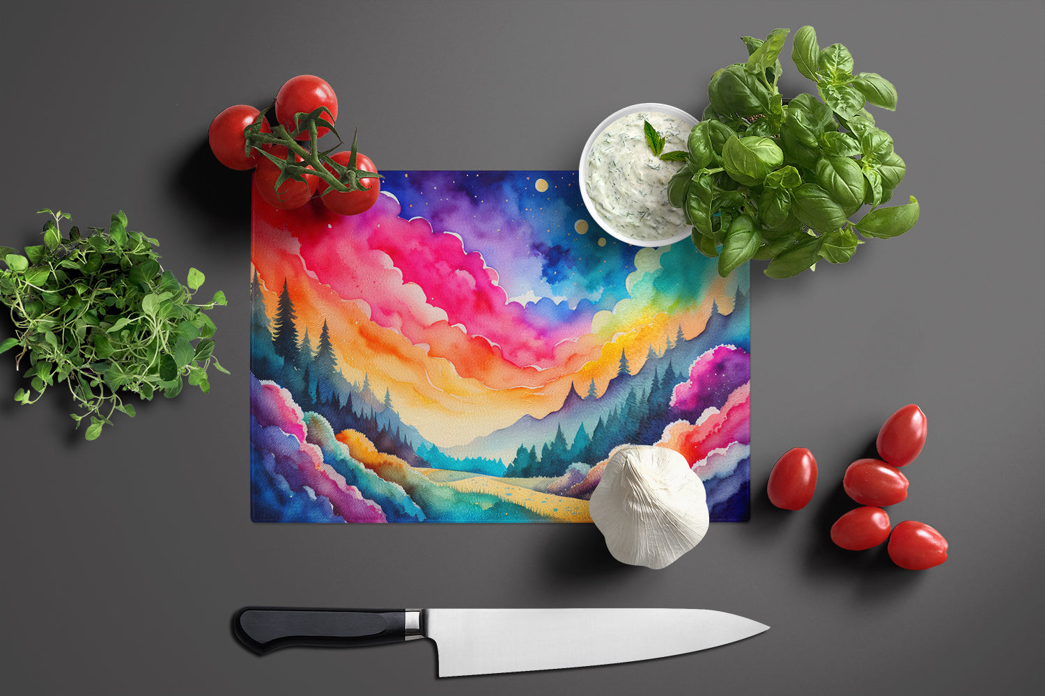 Dusty Miller in Color Cutting Board Tempered Glass Kitchen Cutting Surface, Heat Resistant Chopping, Non-Slip Feet, Food Prep & Serving