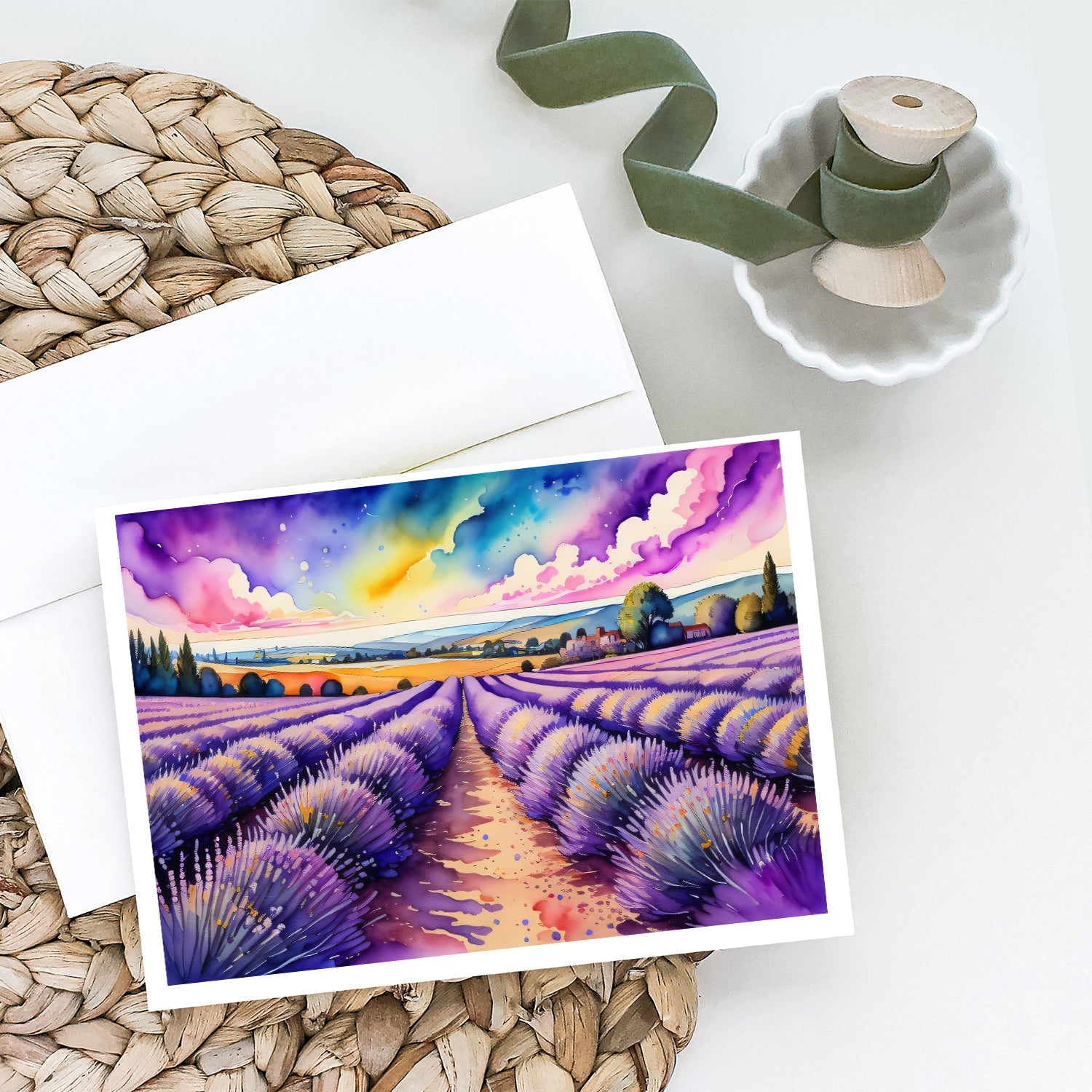 English Lavender in Color Greeting Cards Pack of 8 Blank Cards with Envelopes Whimsical A7 Size 5x7