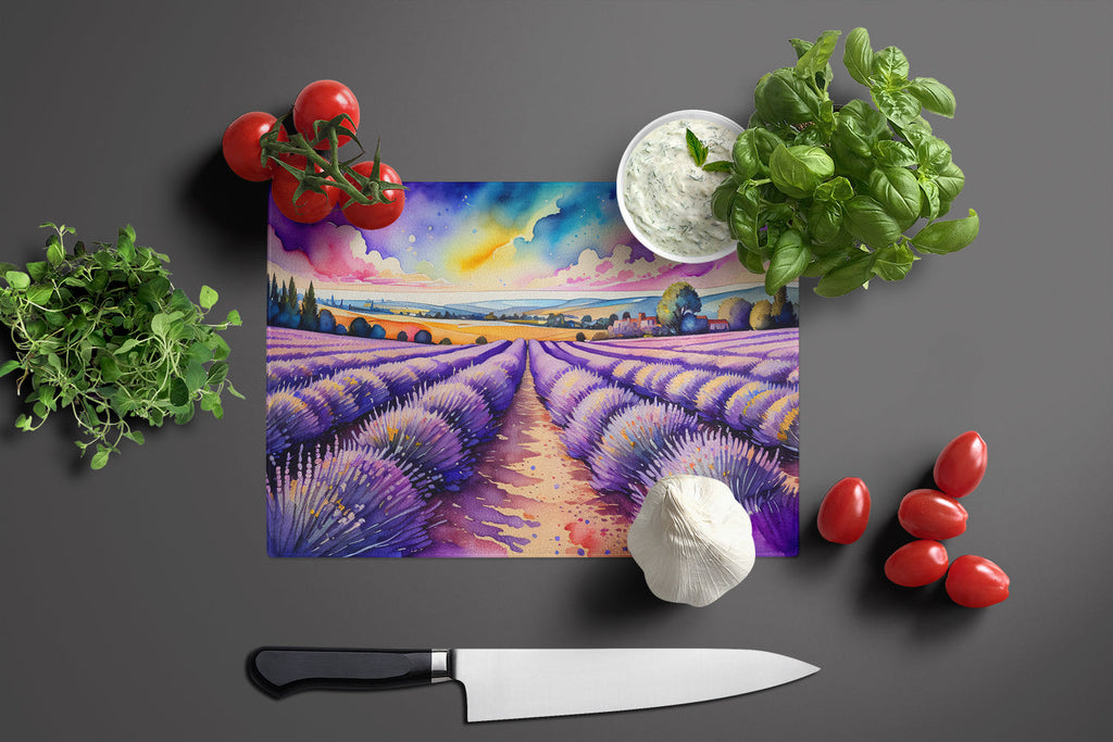 English Lavender in Color Cutting Board Tempered Glass Kitchen Cutting Surface, Heat Resistant Chopping, Non-Slip Feet, Food Prep & Serving