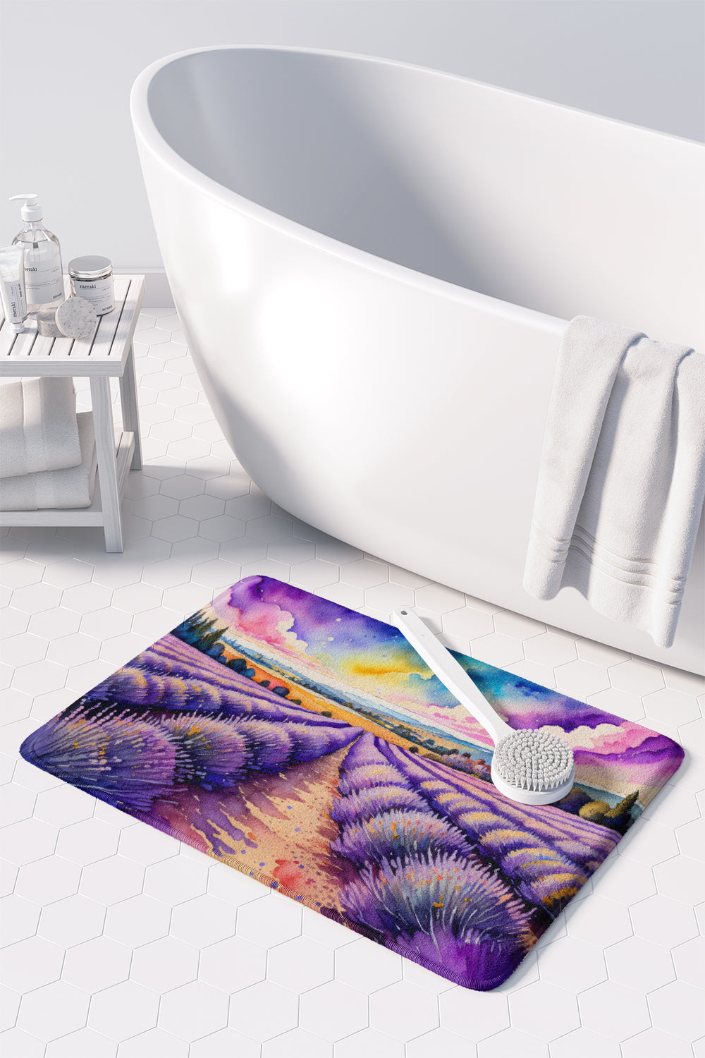 English Lavender in Color Memory Foam Kitchen Mat Machine Washable Anti-Fatigue Cushion Comfort Bath or Kitchen Rug