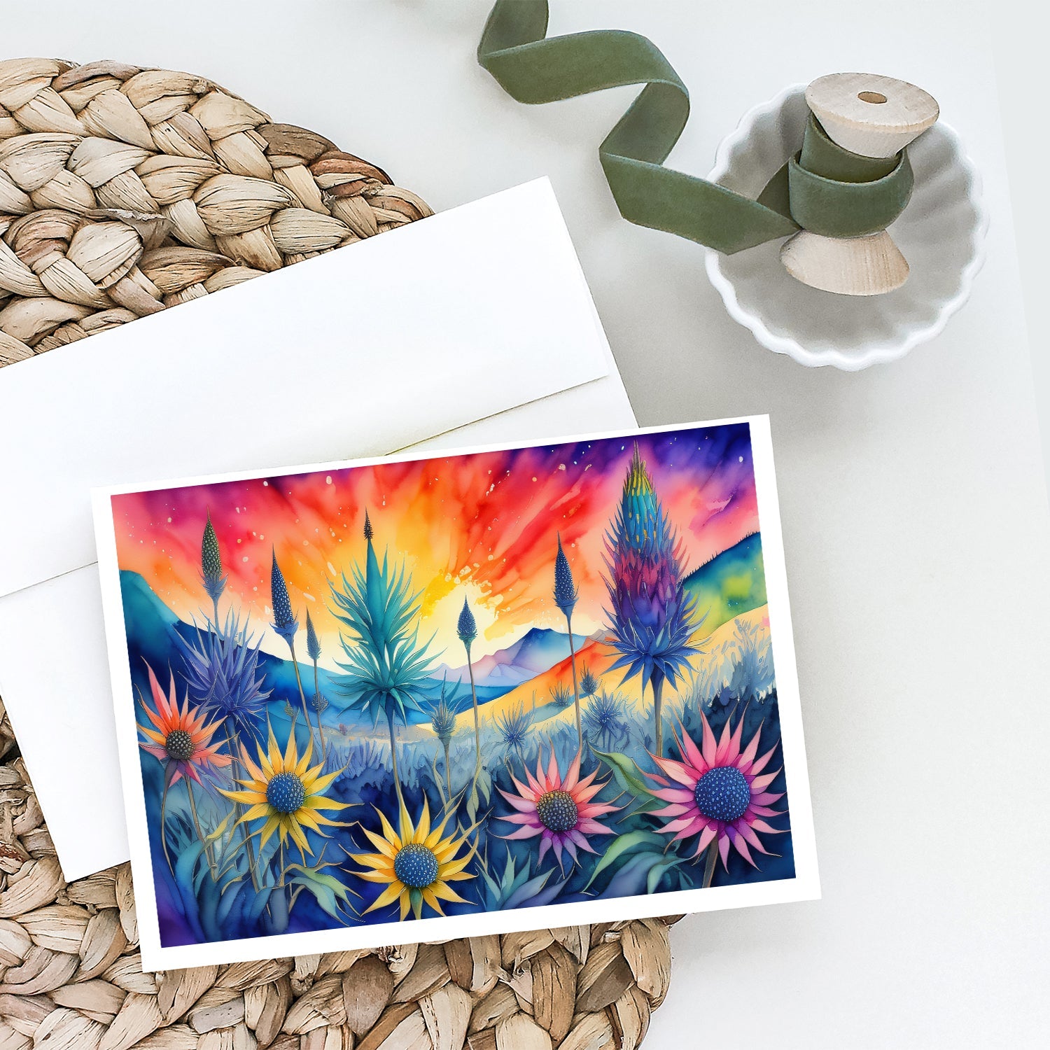 Eryngium in Color Greeting Cards Pack of 8 Blank Cards with Envelopes Whimsical A7 Size 5x7