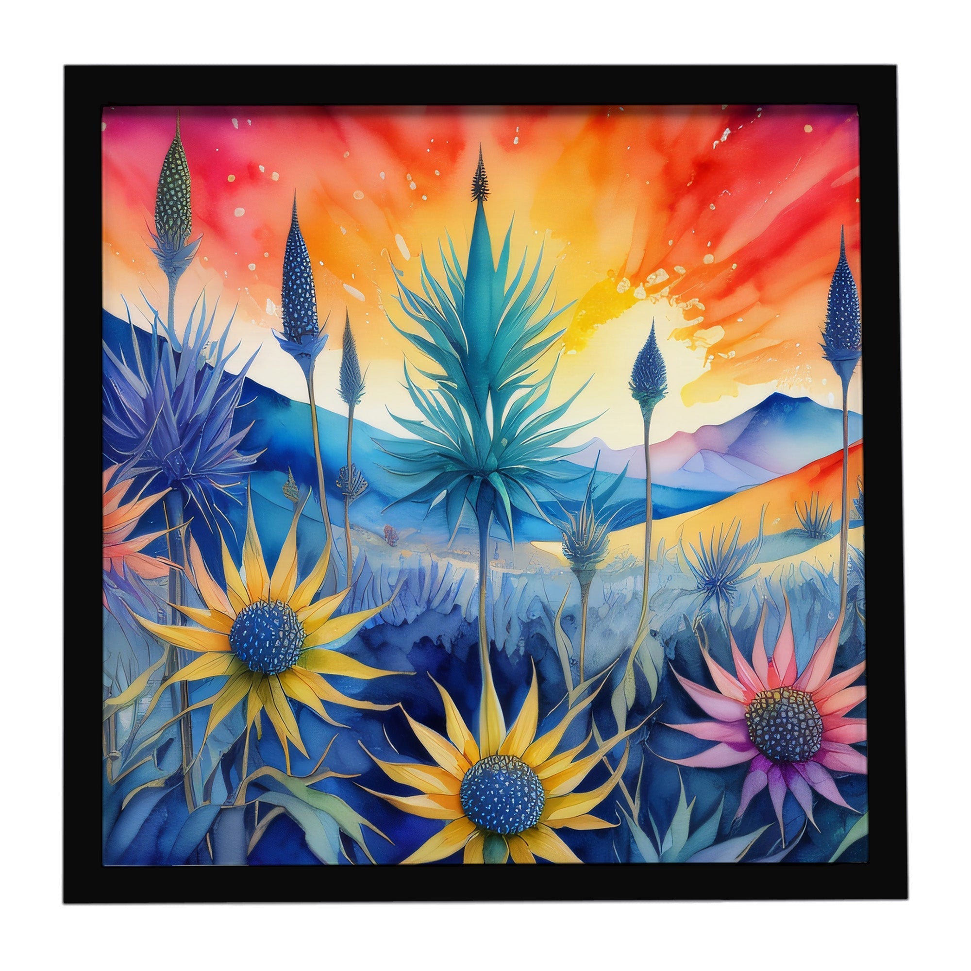 Eryngium in Color Framed Metal Print Bathroom, Kitchen, Office, Home Decor Wall Art Ready to Hang, Square, 8X8
