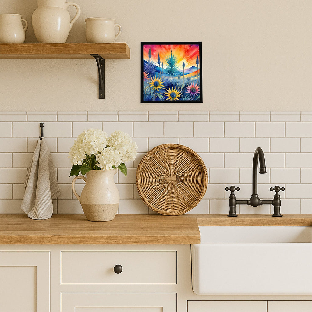 Eryngium in Color Framed Metal Print Bathroom, Kitchen, Office, Home Decor Wall Art Ready to Hang, Square, 8X8