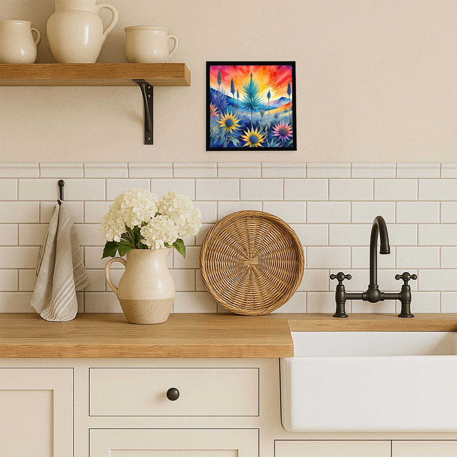 Eryngium in Color Framed Metal Print Bathroom, Kitchen, Office, Home Decor Wall Art Ready to Hang, Square, 8X8