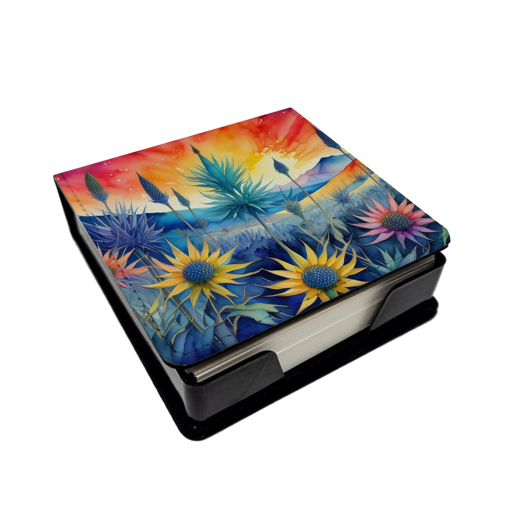 Eryngium in Color PU Leather Note Paper Holder with Artist-Designed Cover, Desk Accessory, Office Gift