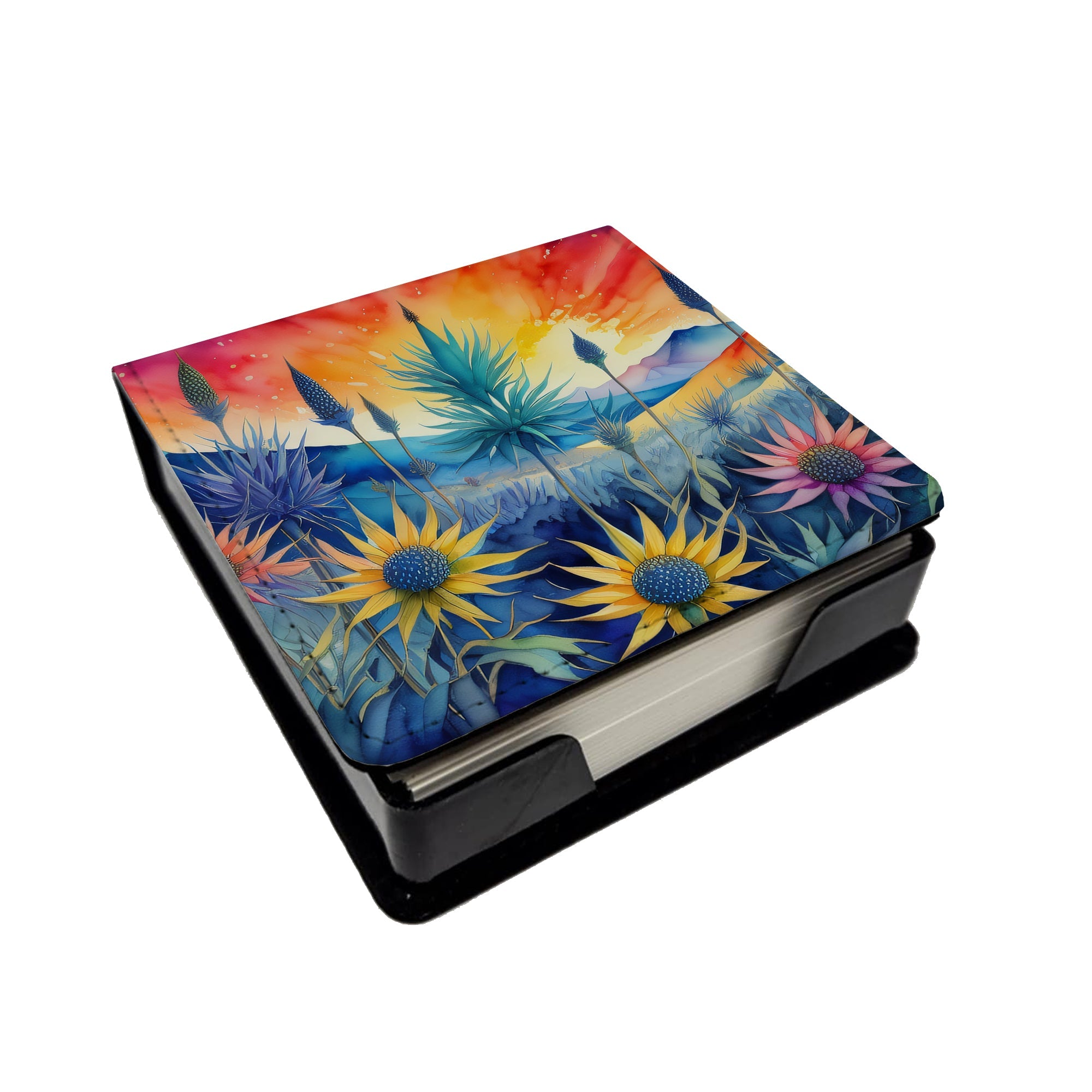 Eryngium in Color PU Leather Note Paper Holder with Artist-Designed Cover, Desk Accessory, Office Gift