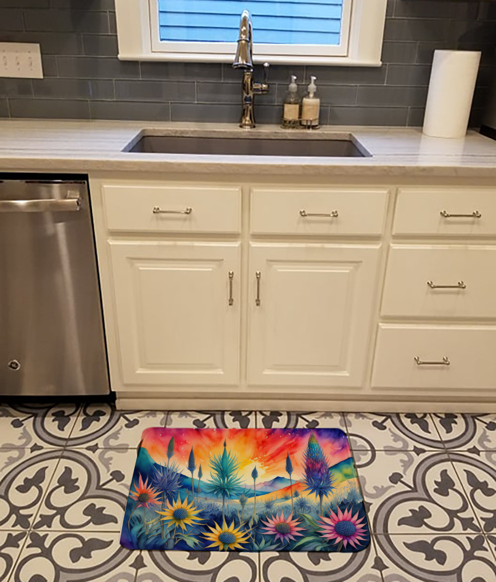 Eryngium in Color Memory Foam Kitchen Mat Machine Washable Anti-Fatigue Cushion Comfort Bath or Kitchen Rug