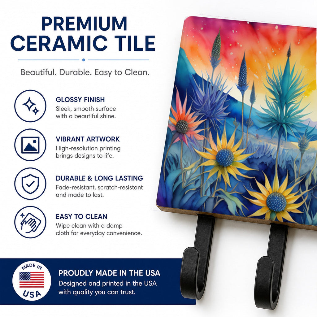 Eryngium in Color Leash or Key Holder Wall Hooks, Coat Rack Wall Mount, for Hanging Keys, Towels, Aprons, Leashes